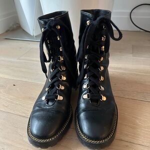 Stuart Weitzman Black Leather Lace-Up Boots